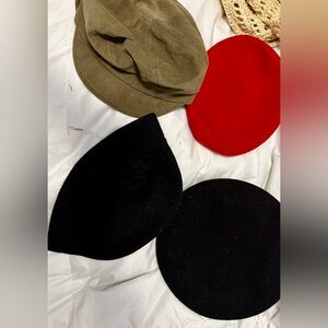 Stylish Red, Black, and Olive Beret Set
